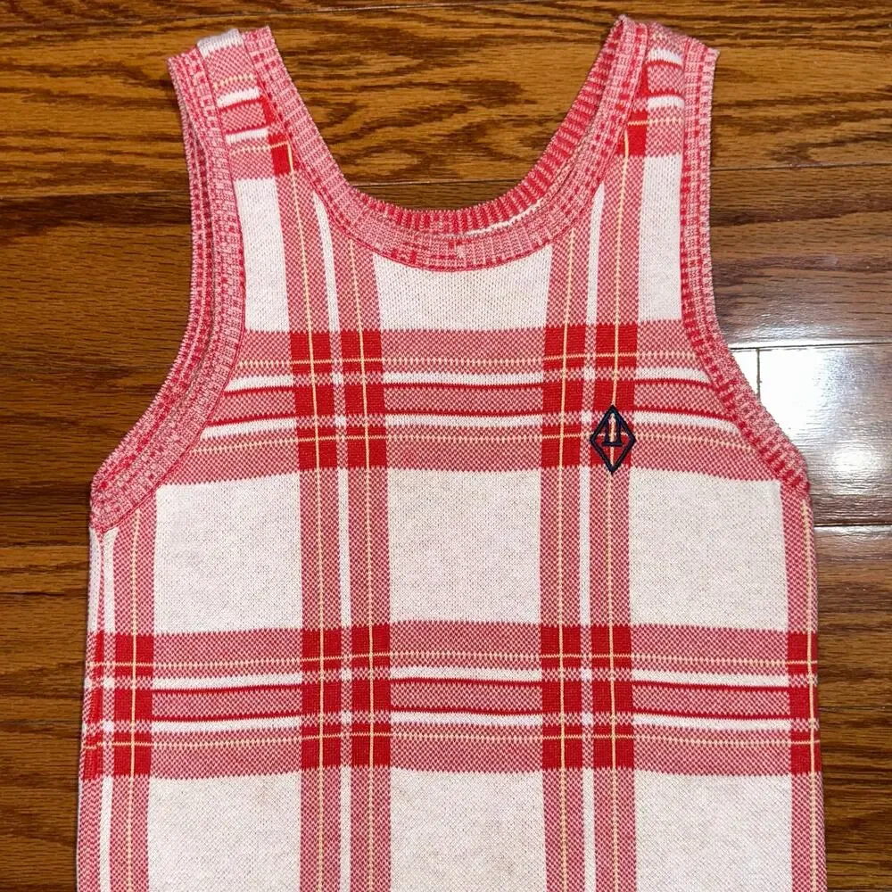 The Animals Observatory Red Plaid Boar Baby Cotton Blend Jumpsuit Size 18M